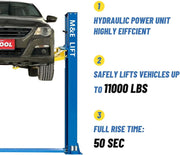 KATOOL ME-H110YS 2 Post Lift 11000LBS (5 Ton) Capacity, 110V or 220V Hydraulic Auto Truck Hoist, 74.8" Max Height for Garage, Workshop, Auto Repair (220V)