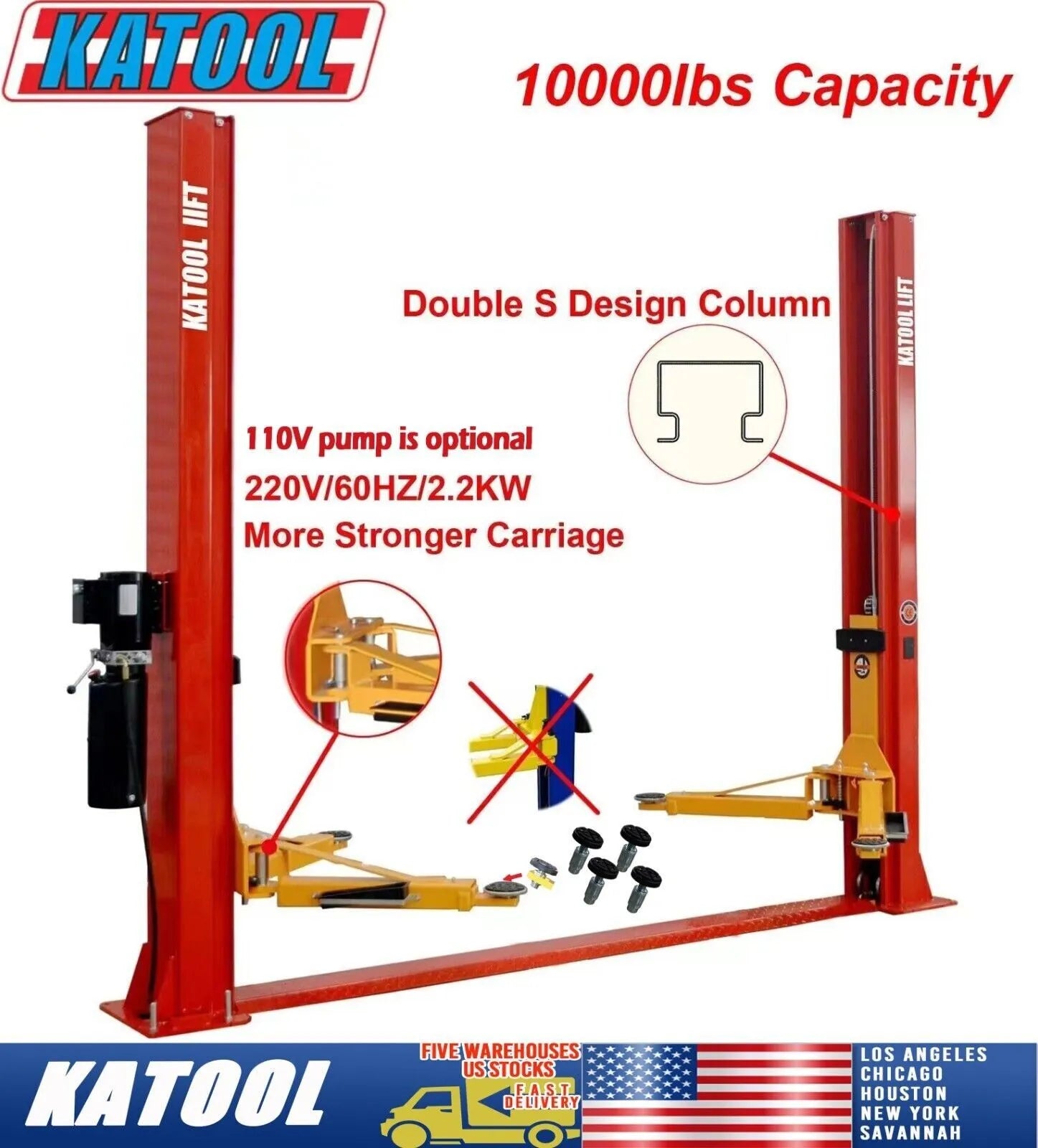 KATOOL KT-H100 2 Post Lift 10000lbs Auto Lift Truck Hoist Car Lift