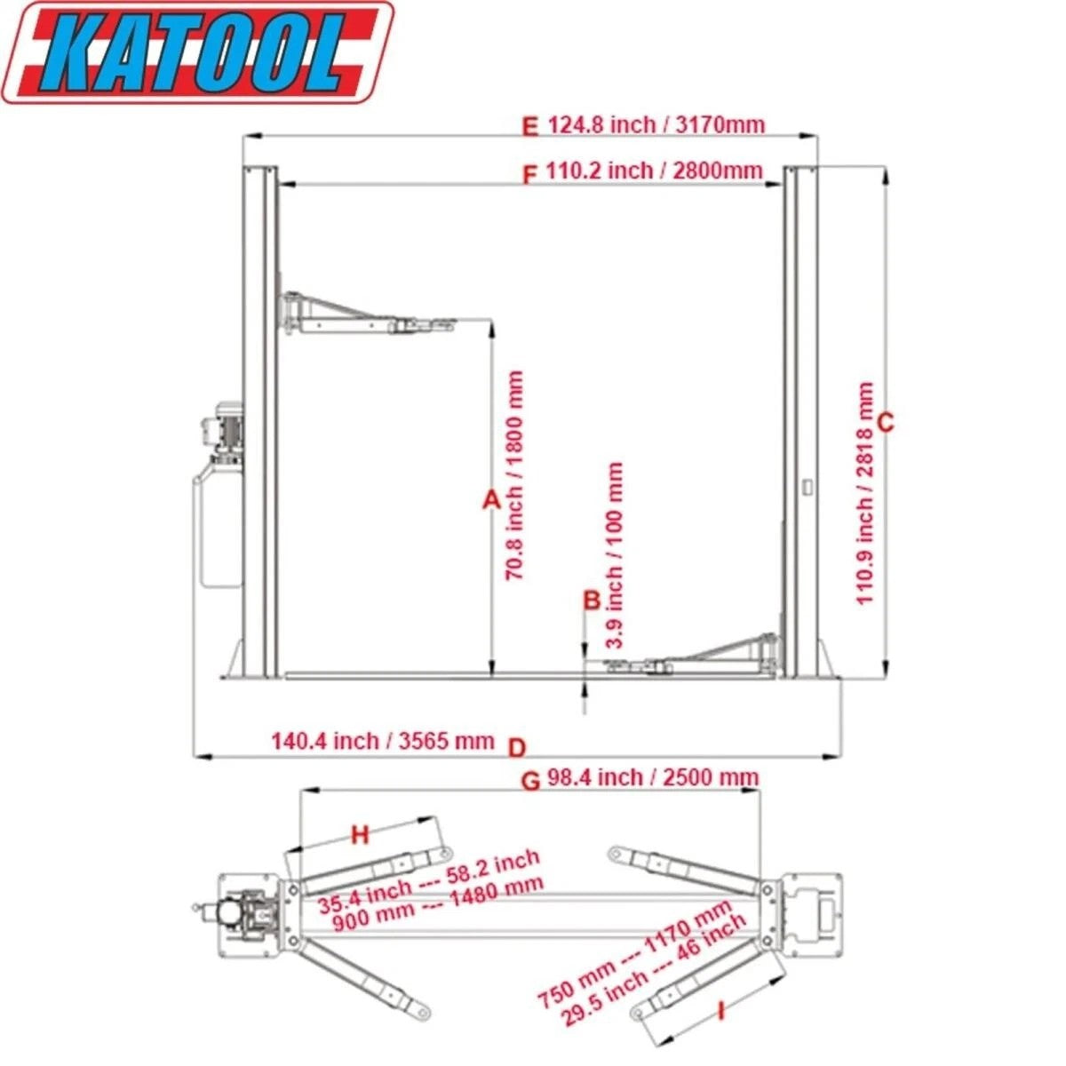 KATOOL Two Post Vehicle Lift 10,000lbs KT-H105