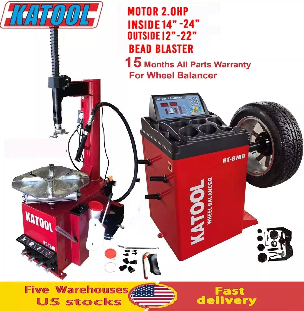 KATOOL KT-T810/KT-B700 Tire Changer & Wheel Balancer Combo 2.0HP Motor